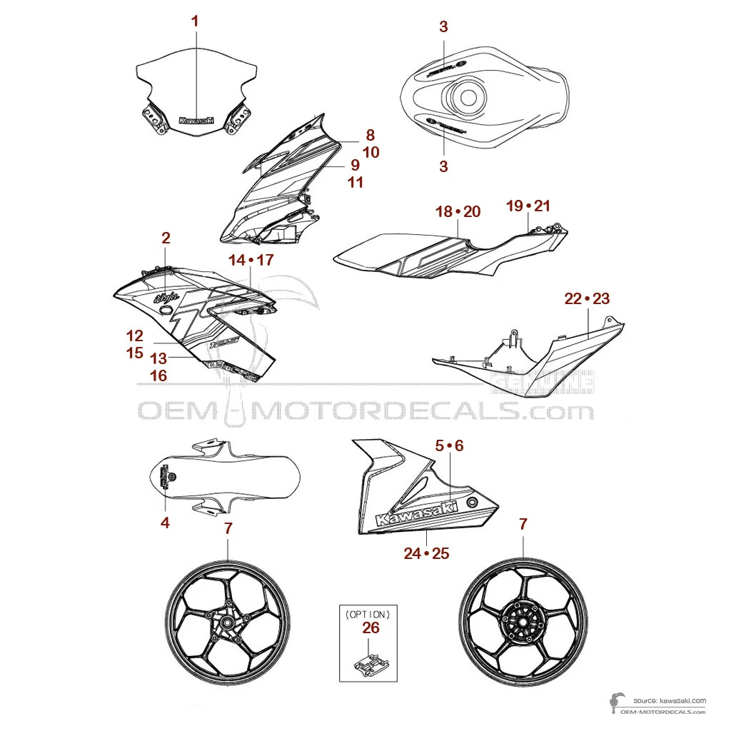 OEM Decals Kawasaki NINJA 125 2023 - Green Black • Original Stickers